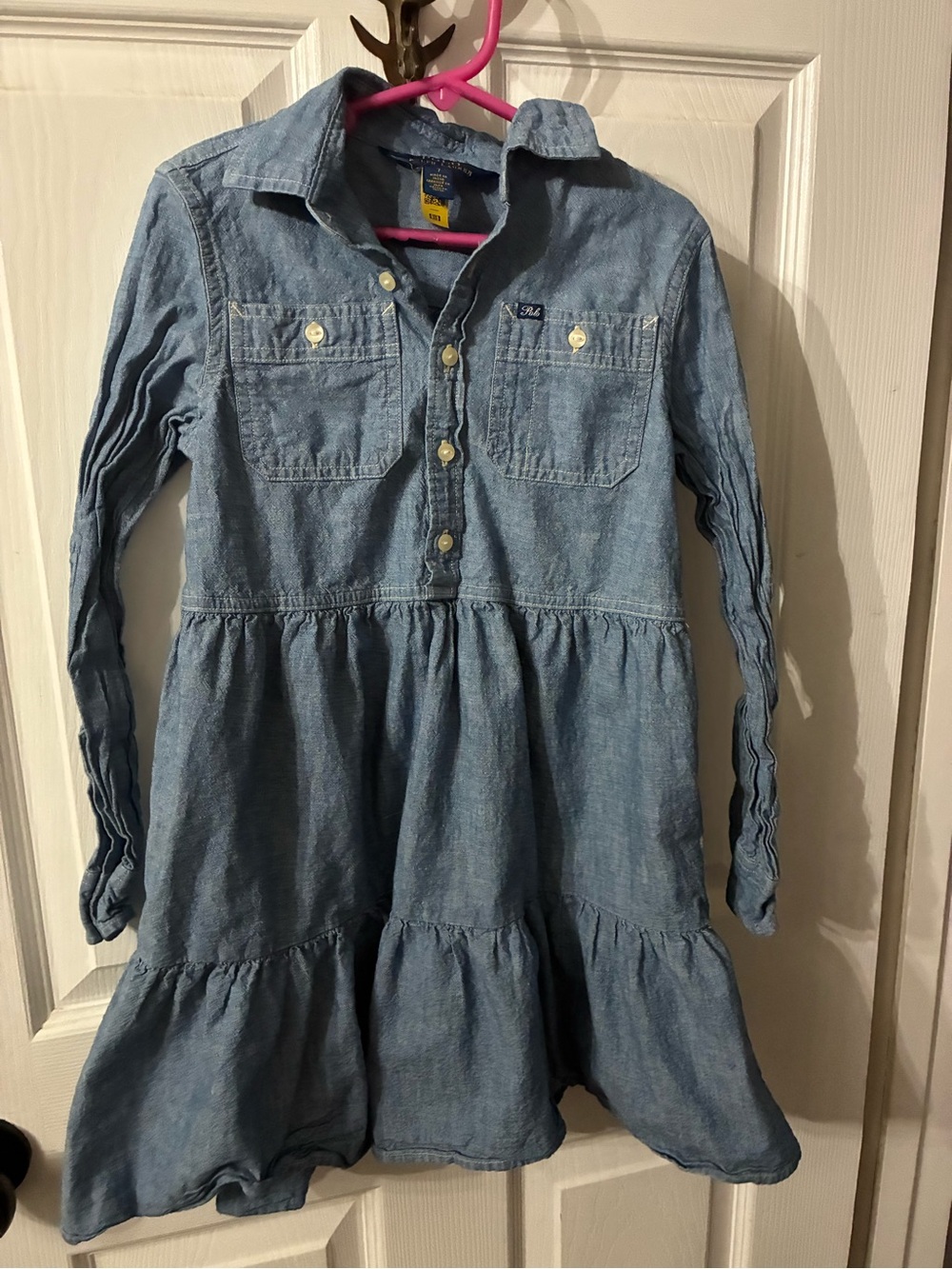Polo Ralph Lauren Girls 7 Denim Button-Front Tiered Dress